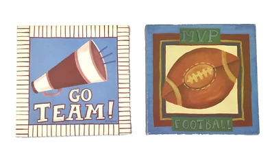 Set of 2 Square Canvas Wall Art Sports Football Boys Child Baby Room Decor 9x9” - Image 1 of 4