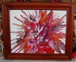 MEDIUM WOOD FRAMED ORIGINAL MULTICOLOR MODERN ART ABSTRACT POUR ACRYLIC PAINTING - Picture 1 of 24