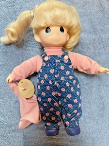 Vintage Precious Moments Blonde Pony Tails Blue Overalls 12 in.  Cindy Doll  - Picture 1 of 3