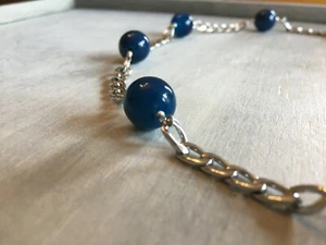 Jewels of India Blue Agate Silver Tone Chain Necklace (size 20) - Picture 1 of 3