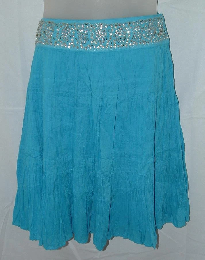 Falda Boho Algodón Forrada Cintura Azul Brillante Talla Grande Informal o Vestido Adornada Foto 1 de 4