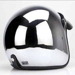 DOT Motorcycle Helmet 3/4 Open Face Chrome Silver Cruiser Scooter Jet Helmet - Picture 1 of 12