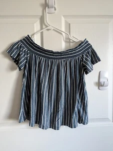 Camisa para mujer American Eagle azul blanco rayas pequeña fuera del hombro top fluida S - Imagen 1 de 15