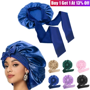 Long Hair Care Satin Bonnet Night Sleep Hat Cap Silk feel Head Wrap Turban Cover - Picture 1 of 23
