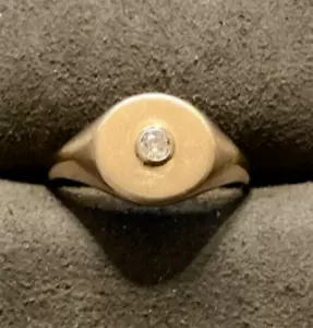 Vintage 14K Gelbgold runder Siegelring mit 0,10 Karat Diamant Einfassung Mitte - Bild 1 von 4