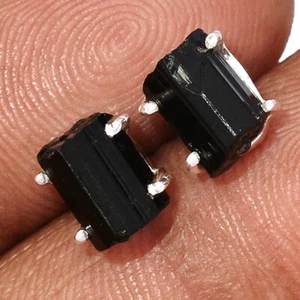 Natural Black Tourmaline 925 Sterling Silver Earrings - Stud Jewelry CE43156 - Picture 1 of 1