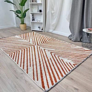 Alfa Rich Geometric Cream Orange Washable Area Rugs for Living Room Bedroom - Picture 1 of 63