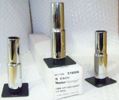 SET OF 3 MASTER MECHANIC 13MM 12 POINT DEEP SOCKET 1/2" DRIVE M1713M PART 22 - Image 1 of 2
