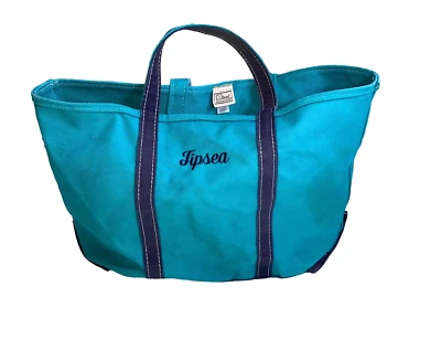 Vintage L.L. Bolso de lona Bean Boat & Tote verde azulado/azul "TIPSEA" bordado 22x14 Foto 1 de 4