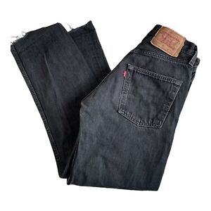 Levi's 501 Jeans Hose W27 L30 schwarz Denim mit Fransen