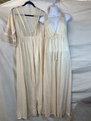 Vintage Lingerie Val Mode Nylon S Satin Lace Maxi Peignoir Set Gown Robe Cottage - Image 1 of 4