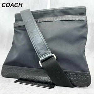 Coach Sacoche Signature Leather Nylon Black Crossbody Bag Used - Picture 1 of 9