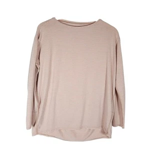 Top donna Lululemon medio oversize manica lunga righe beige bianco loungewear - Foto 1 di 12