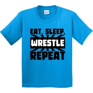 Inktastic Eat, Sleep, Wrestle, Repeat Youth T-Shirt Sports Practice Train Funny - Picture 1 of 7