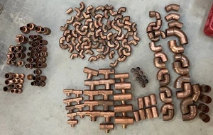NOS 15 lbs., Nearly 200 Copper Sweat Fitting 1" 3/4" 1/2" Elbows T's Adapters - Bild 1 von 6
