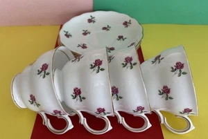 Vintage c1960’s Colclough China Tea Set Four Teacup & Saucer Sets Roses 💐🌸🩷 - Picture 1 of 19