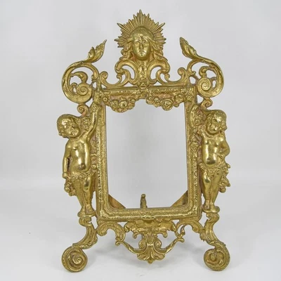 Antique Victorian Napoleon III Brass Bronze Gilt Frame Cherubs Nymph 12" VTG - Image 1 of 4