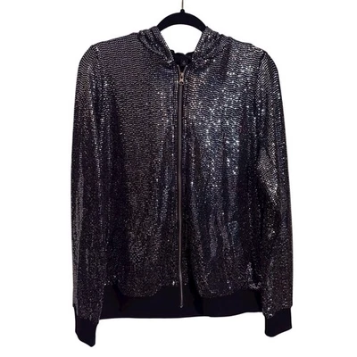 Torrid 0 большой черный блестками полный молнии с капюшоном куртки карманы гранж гламур готический - Изображение 1 из 4