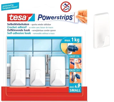 Tesa ® Selbstklebehaken Powerstrips ® 3er weiss 1kg ablösbar Klebehaken 57072 - Bild 1 von 2