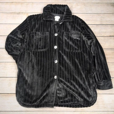 SOFTIES Negro Felpa Pana Camisa Abotonada Chaqueta Para Mujer XL Foto 1 de 4