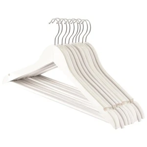 10x White Wooden Coat Hangers Strong Adult Suit Clothes Hanger with Trouser Bar - Picture 1 of 7