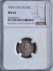 Ceylon 25 Cents 1926 NGC MS 63
