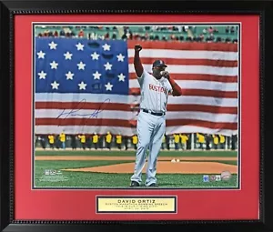David Ortiz Autographed Red Sox Signed 16x20 Framed Marathon Photo Beckett COA - Picture 1 of 3