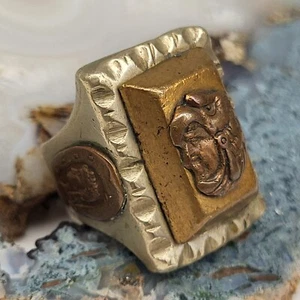 Vintage Mexican Aztec Mayan Biker Ring size 9 Heavy Brass Copper - Picture 1 of 13