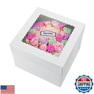 20pcs 10''x10''x8'' Bakery Cake Box with Window, White Cake Boxes Large Bakin - Picture 1 of 5