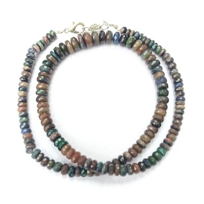 天然蓝色蛋白石刻面珠 4-5 毫米项链 18 英寸长,送给妈妈的礼物,全部。 — 第 1/4 张图片