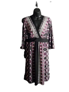 Motherhood Maternity Dress Long Sleeve Multicolored Geometric V-neck Midi Sz Med - Imagen 1 de 12