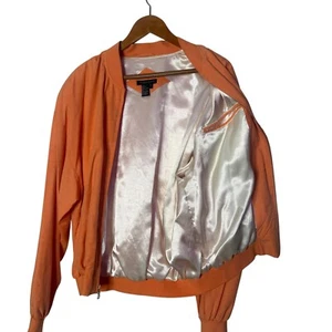 Tulliano Silk Bomber Jacket Full Zip Lined Pockets Men L Orange Retro Statement - Picture 1 of 12