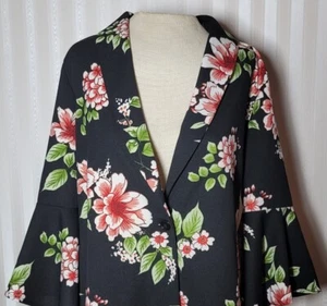 Cárdigan Slinky Brand Mujer Talla M Negro Rosa Floral Top Un Botón Manga Campana - Imagen 1 de 8