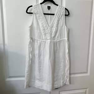 Saks Fifth Avenue Blue Vintage Linen Dress Pintuck White Gray Small - Foto 1 di 12