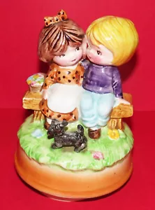 SANKYO Japan * Vintage Rotating Musical Figurine * Boy & Girl * 6" (15cm) Tall * - Picture 1 of 6
