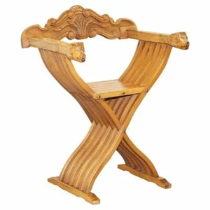 UNA DUE POLTRONE DECORATIVE PIEGHEVOLI SAVONAROLA CON TESTA DI LEONE BRACCIA BEN INTAGLIATE - Foto 1 di 12