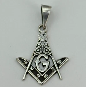 Masonic Pendant .925 Sterling Silver Square Compass Freemason Mexico Made NEW - Picture 1 of 7