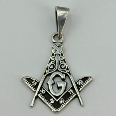 Colgante Masónico .925 Plata Esterlina Brújula Cuadrada Francmasón 1.5" México NUEVO Foto 1 de 4
