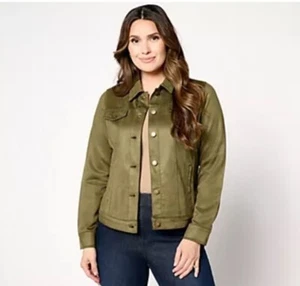 Belle By Kim Gravel PerSuede Me Trucker Jacket Size S Loden NEW - Picture 1 of 12