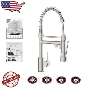 Modern Brushed Nickel Kitchen Faucet with Powerful Pull Down Spray - 2.5 GPM - Picture 1 of 11