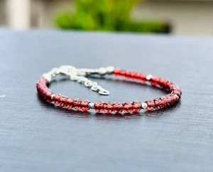 AAA+ Natural Red Garnet 3MM Round Gemstone Beads Bracelet For Men Women Jewelry - Picture 1 of 9
