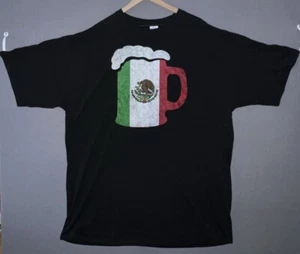 PORT & COMPANY Mens 3XLT Black Tee T-shirt Mexico flag beer mug glass - Picture 1 of 7
