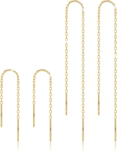 Sterling Silver Threader Chain Earrings Dangle Gold Plated,Hypoallergenic and Li - Picture 1 of 12