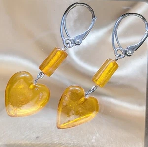 Amber heart earrings Natural Baltic Amber Gemstones LEverback Dangles Loose - Picture 1 of 3