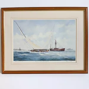 Quadro Isola di Wight Yacht Racing Stampa FIRMATO Paesaggio Marino Astra Trifoglio Calshot - Foto 1 di 24