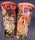 Tervis Tumbler Lot Of 2 Flowers Pinks Mauve with travel lids- 24oz