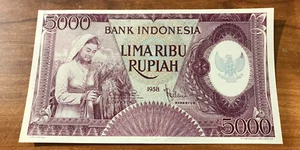 1958 Bank of Indonesia 5000 Rupiah p64 UNC - Imagen 1 de 2
