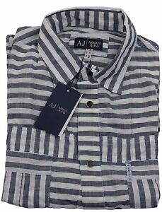 Armani Jeans Grey White Stripe H/S Shirt SZ: XXL BNWT