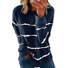 Women Striped Zipper Long Sleeve T-shirt Casual Loose Tunic Tops Blouse Pullover