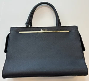 Calvin Klein Satchel Purse Handbag Black/Gold - Picture 1 of 15